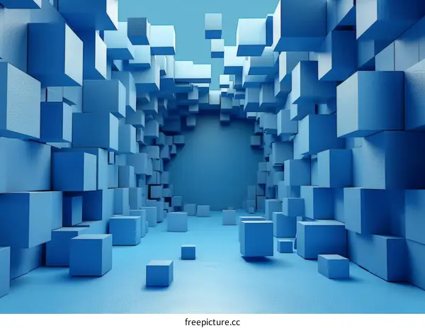 Abstract Blue 3D Cubes Art