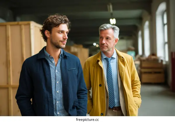 Two Caucasian Businessmen in a Warehouse