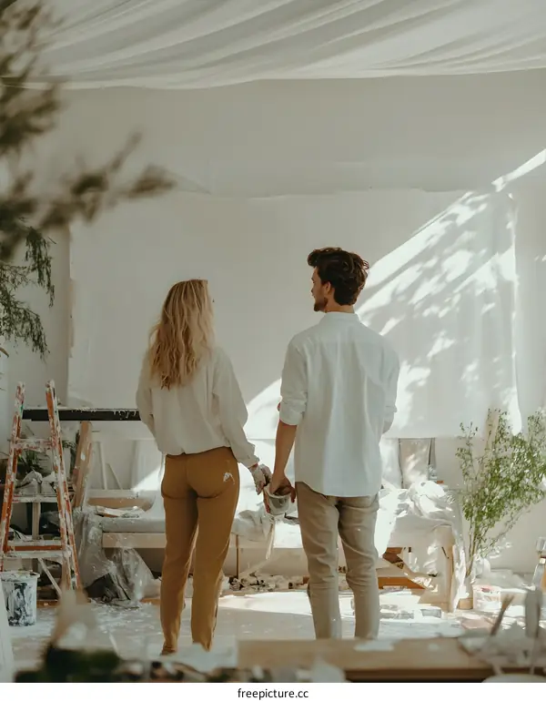 Couple Painting Their New Home Together