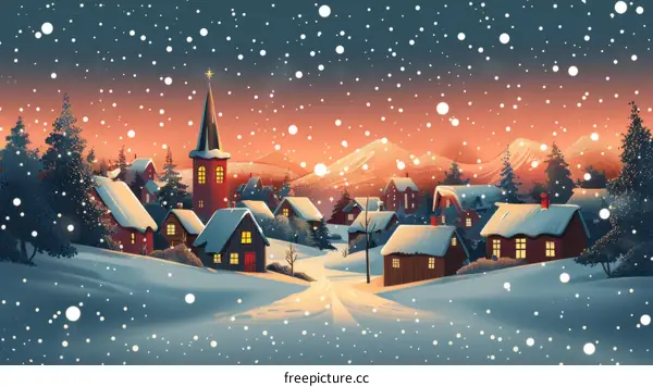 Snowy Village Scene