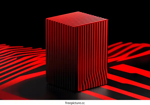 Red Striped Cube Abstract Background