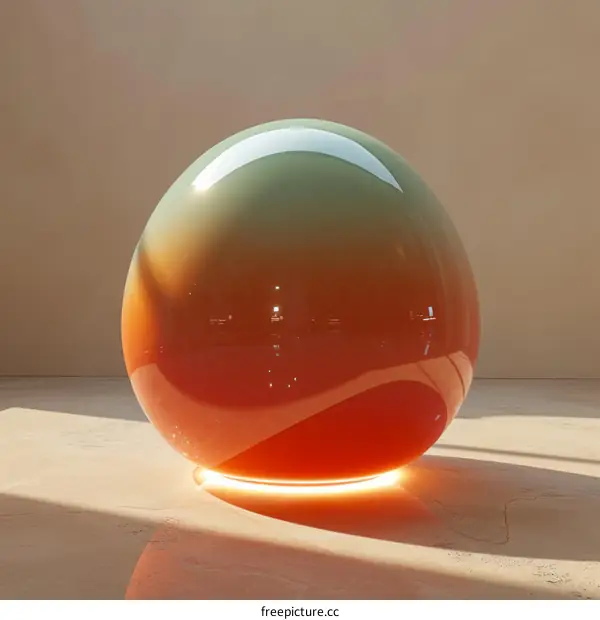 Effulgent Green and Orange Orb Graces Reflective Surface
