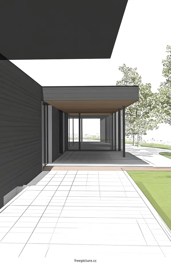 Modern House Sketch Design with Patio and Garden