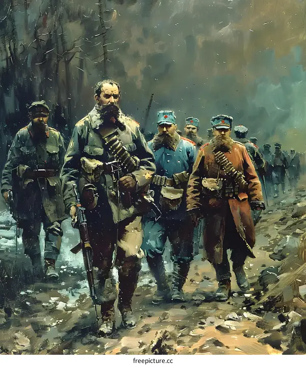 A group of soldiers in the woods during the First World War