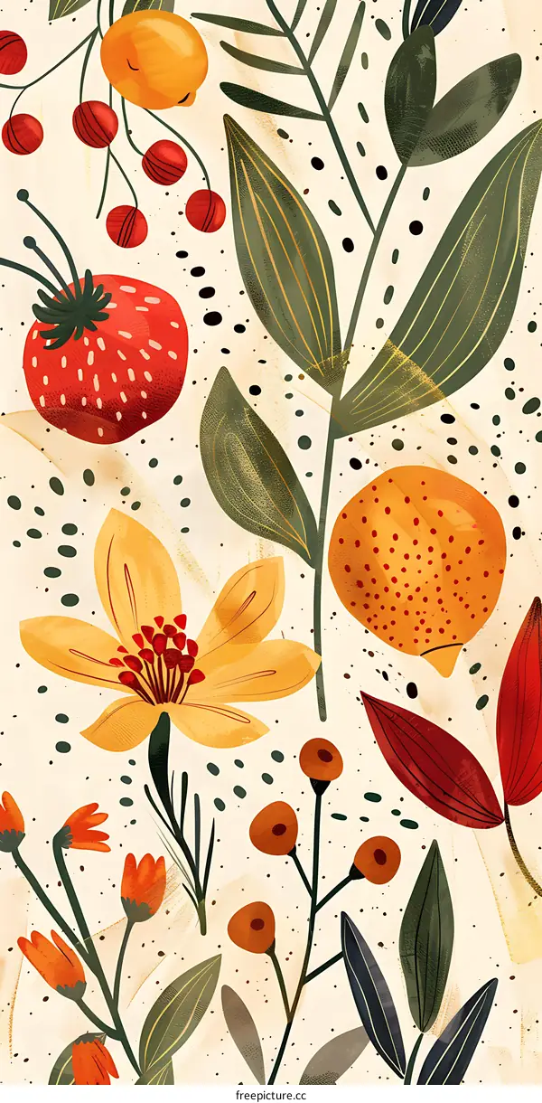 Floral Pattern with Orange and Red Flowers