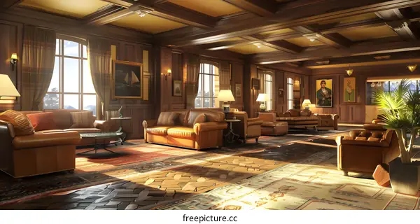 Luxury Living Room Interior Design With Wooden Walls And Ceiling