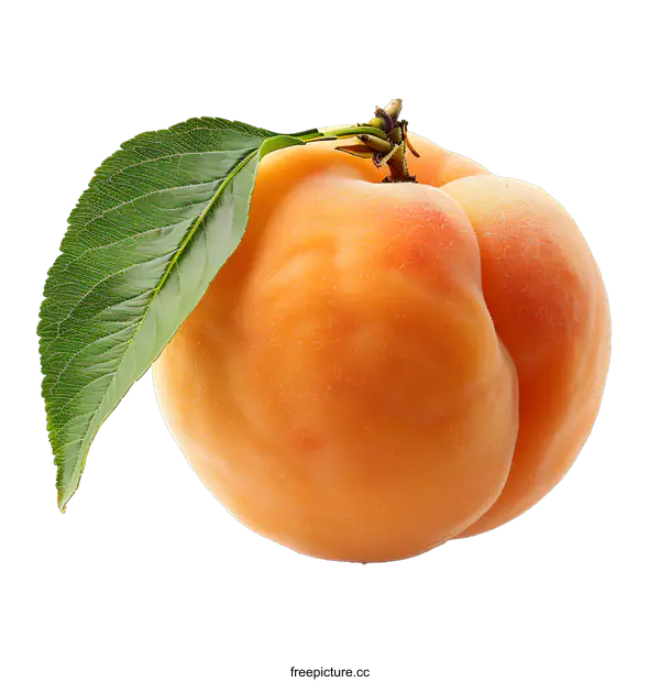 [Transparent Background PNG]Fresh ripe peach with leaf