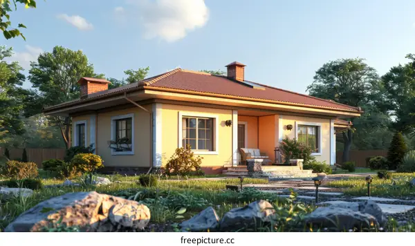 3D Rendering of a  Charming  Single-Family Home Exterior