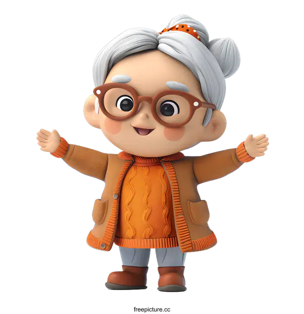 [Transparent Background PNG]Cartoon of an elderly woman