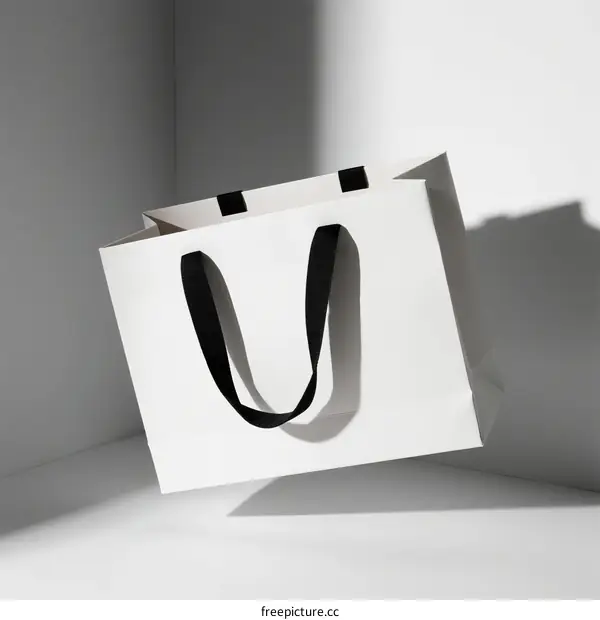 White Shopping Bag with Black Handles in Bright Room