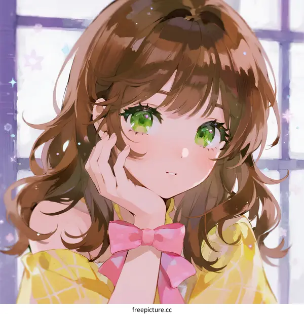 A Young Girl with Green Eyes and Yellow Checked Dress