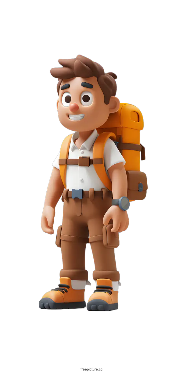 [Transparent Background PNG]3D illustration of a young male hiker
