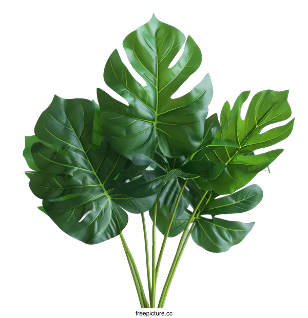 [Transparent Background PNG]green leaves of a tropical plant on a black background