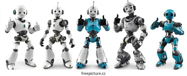 Four Cute Robots in Different Colors