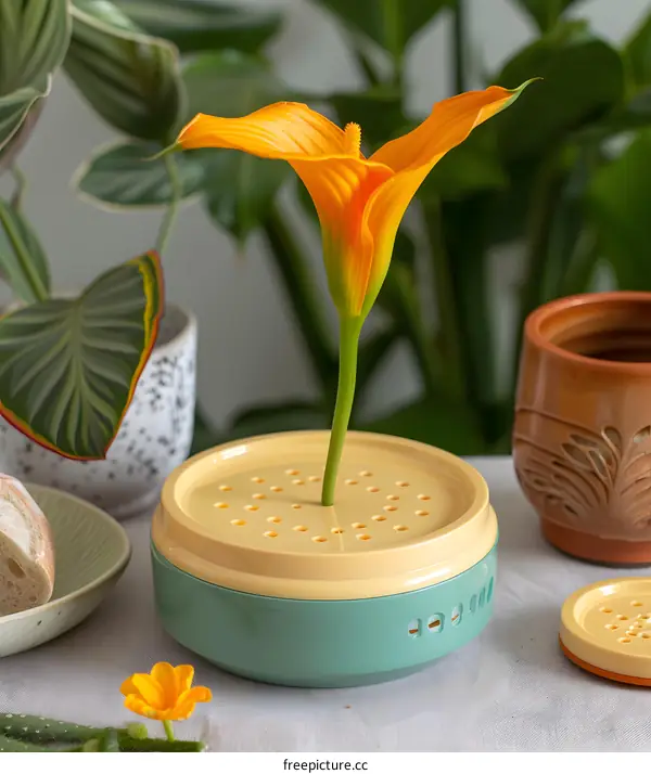 Orange Calla Lily in a Modern Ceramic Vase