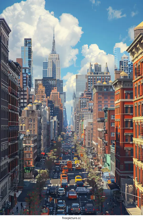 New York City Street with Empire State Building in Background