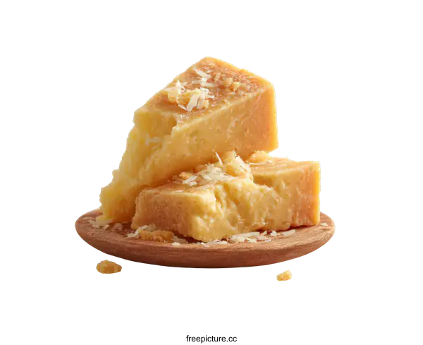[Transparent Background PNG]Pieces of Hard Cheese on Wooden Plate