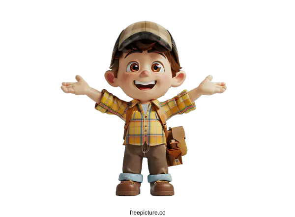 [Transparent Background PNG]3D Cartoon Boy with Open Arms