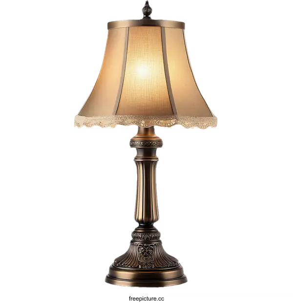 [Transparent Background PNG]Antique Bronze Table Lamp with Beige Shade