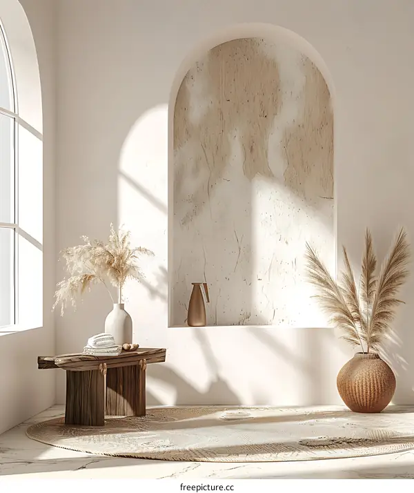Minimalist Interior Design with Arch and Dried Flowers