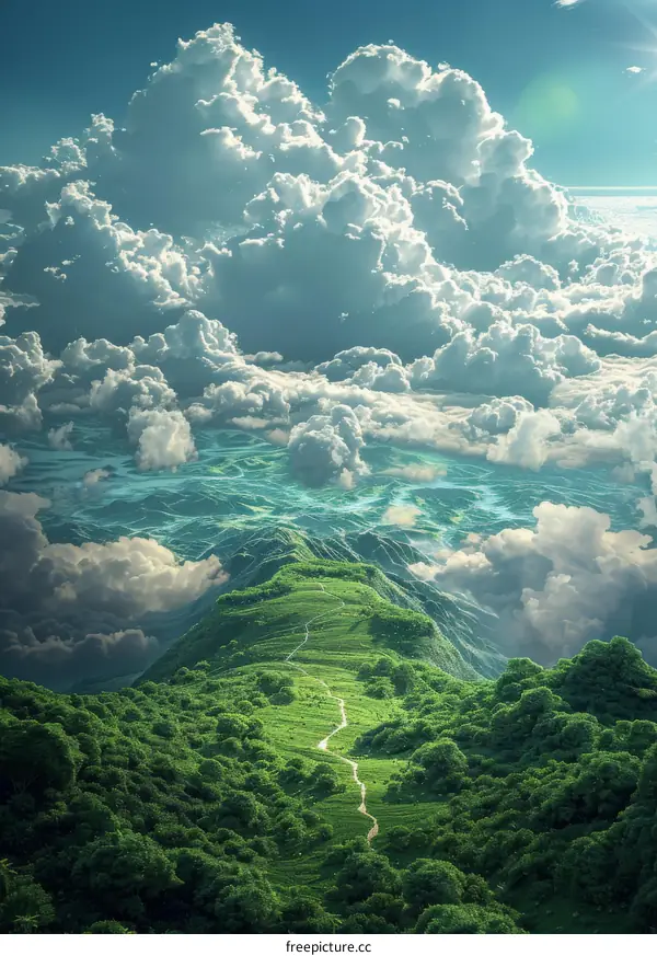 Majestic Mountain Path Under a Sky of Clouds