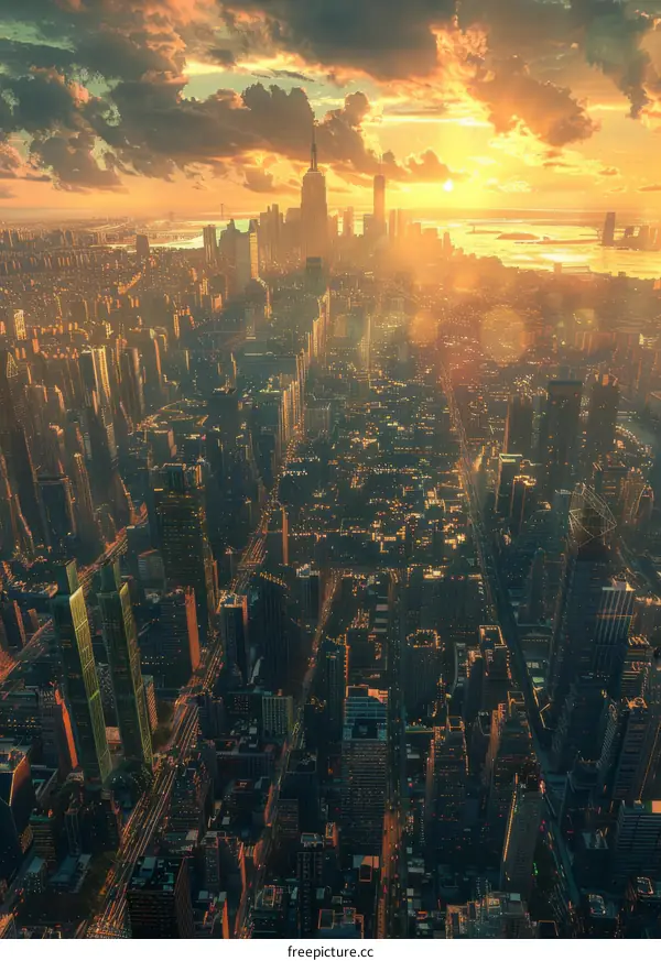 Iconic New York City Skyline at Sunset