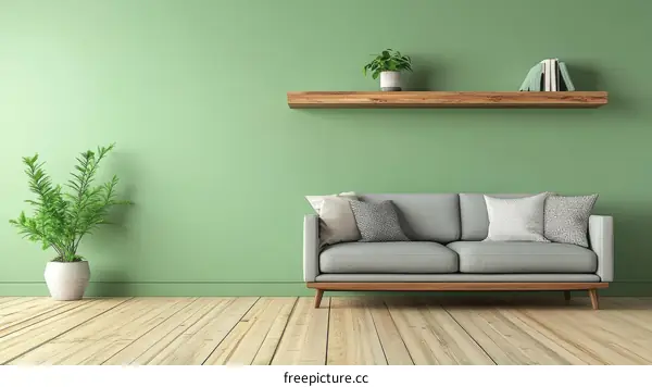 Modern Minimalist Green Living Room Illustration
