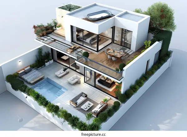 Cross-Section Rendering of a Modern Residence