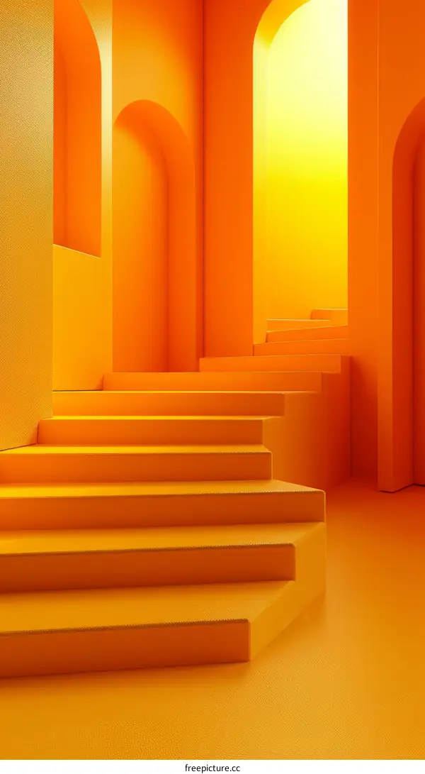Modern Yellow Room with Staircase - 3D Rendering