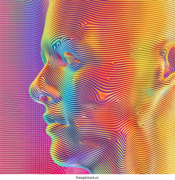 Abstract Human Face Rendered with Colorful Lines