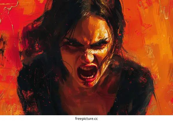 Portrait of a screaming woman with dark hair