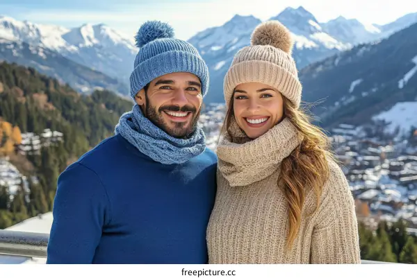 Couple Posing in Winter Mountains