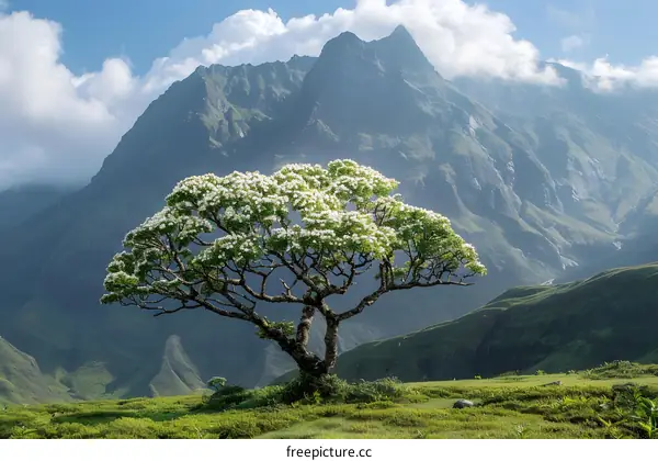 mountain flower tree landscape