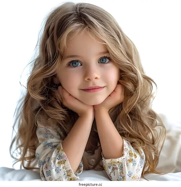 Portrait of a cute little blonde girl with blue eyes