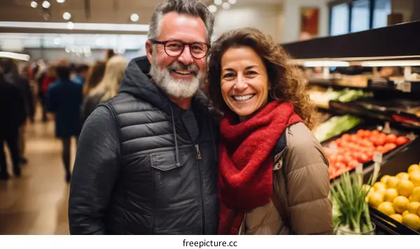 Happy Couple Grocery Shopping Together