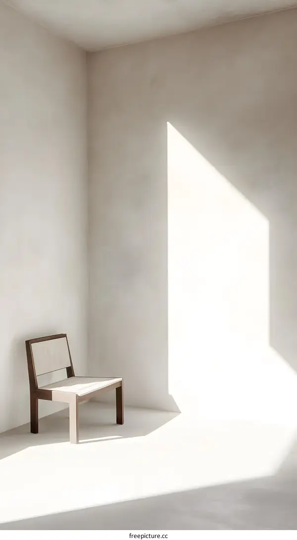 Minimalist Chair in a White Room with Sunbeams