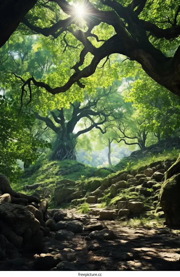 Glimmering Path in Verdant Woods