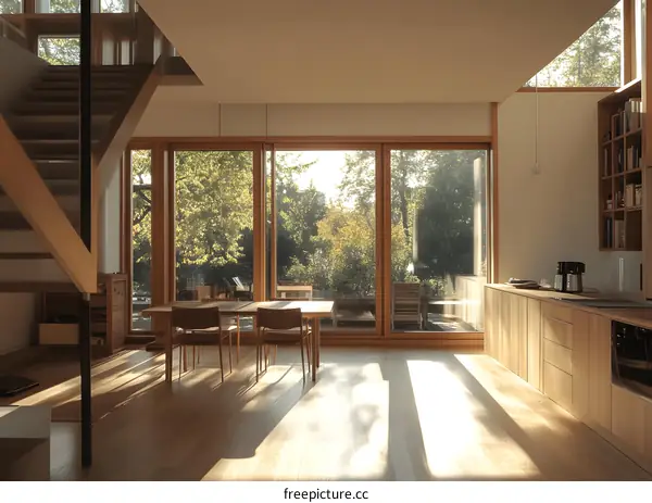 Modern Home Interior Design with Wooden Floors and Large Windows