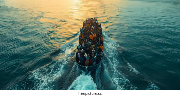 A group of people in a boat on the Mediterranean Sea.