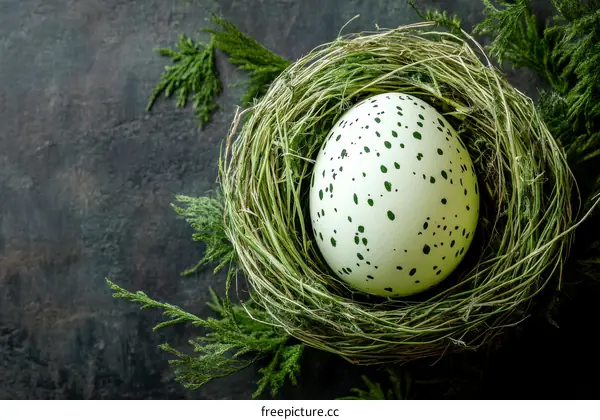 Easter Egg in a Nest on Dark Background