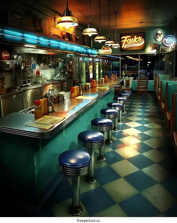 Vintage American Diner Interior with Customers