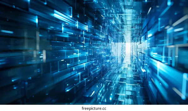 Blue glowing digital tunnel