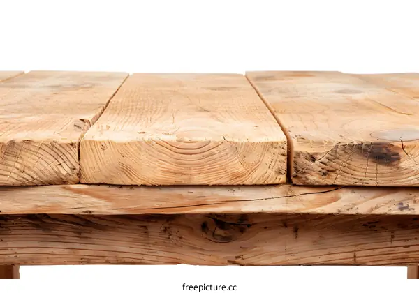 Rustic Wooden Table Top Isolated on White Background