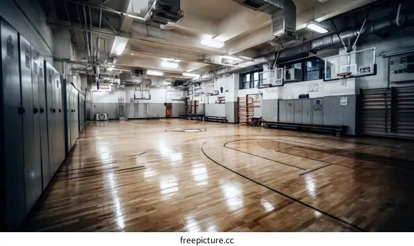 Empty Basketball Court in an Indoor Gym