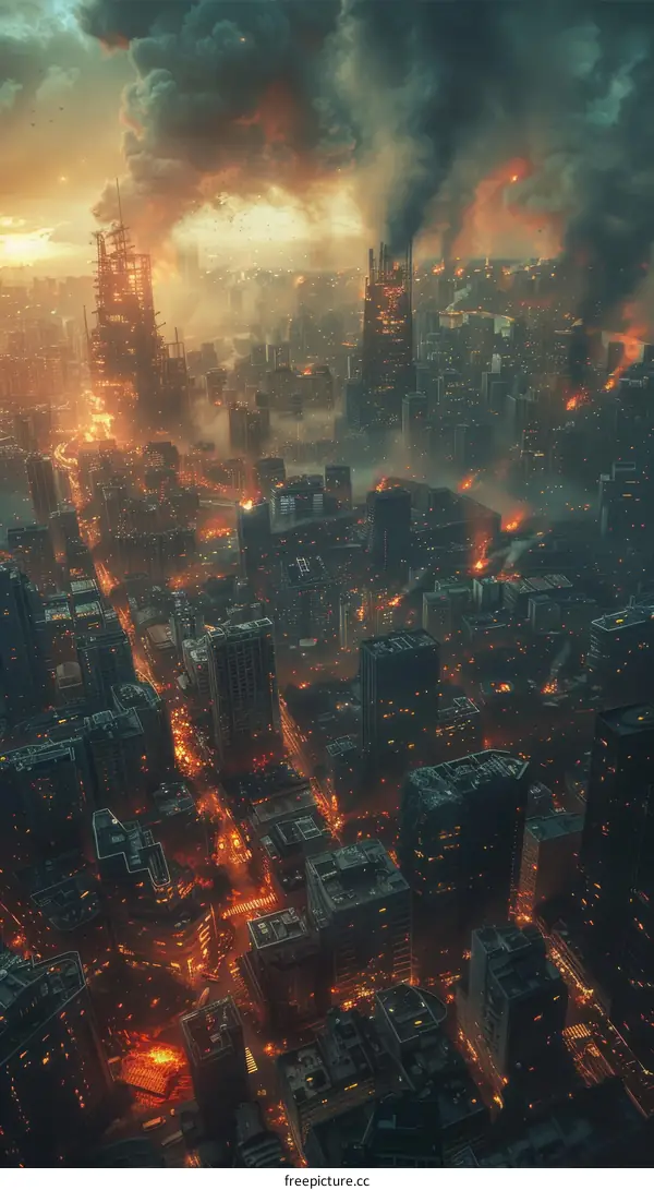 A Desolate City in Ruins After an Apocalyptic Event