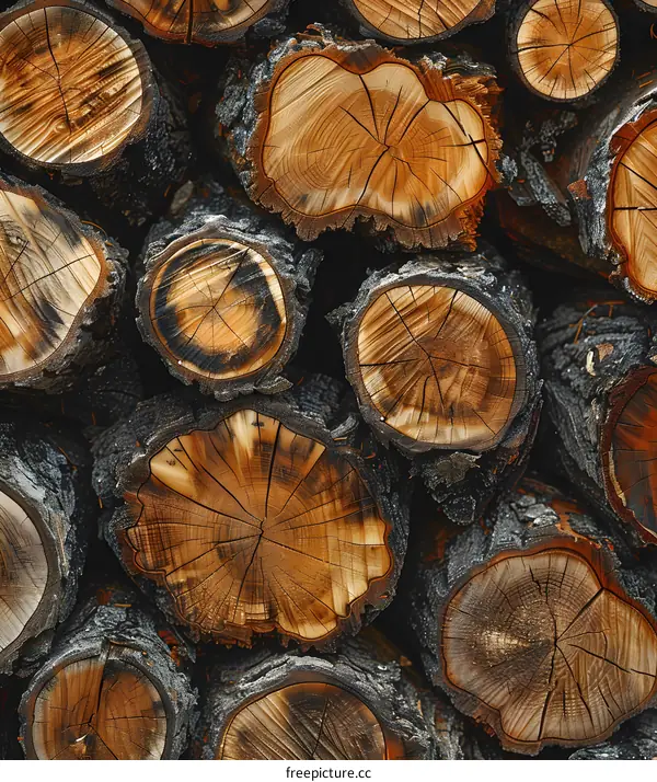 Close Up Of Wood Texture And Grain Of Cut Logs