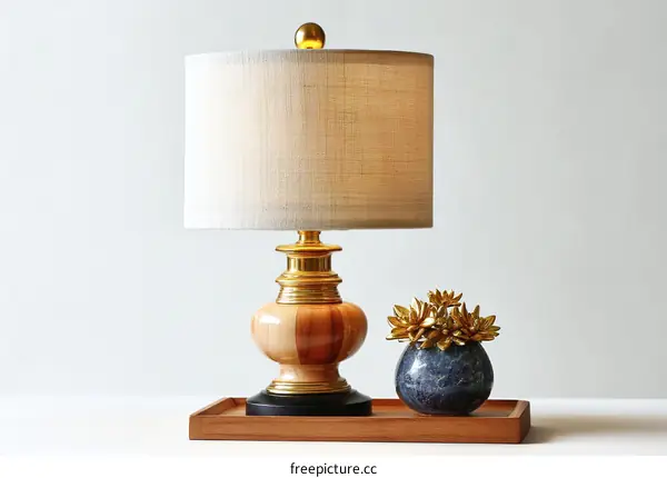 Elegant Wooden Table Lamp with Light Beige Shade