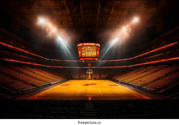 Basketball court with bright lights