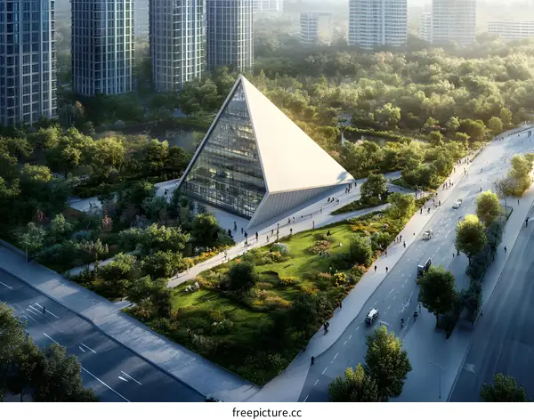 Modern Pyramid Building in a City Park