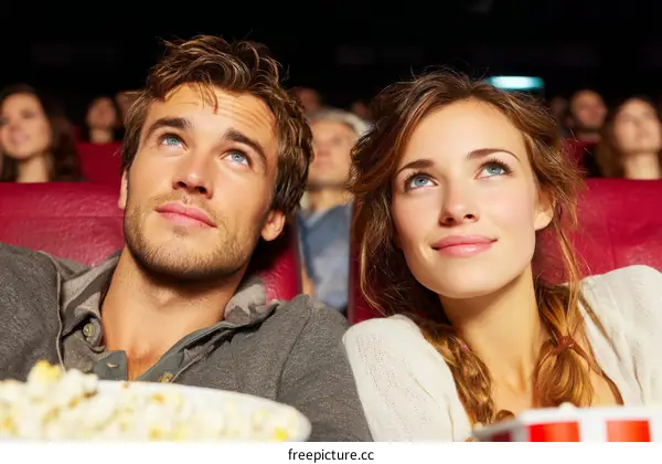 Couple watching a movie at the cinema